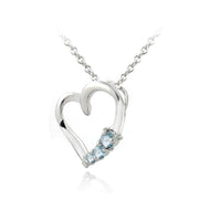 Sterling Silver Blue Topaz Three Stone Floating Heart Necklace