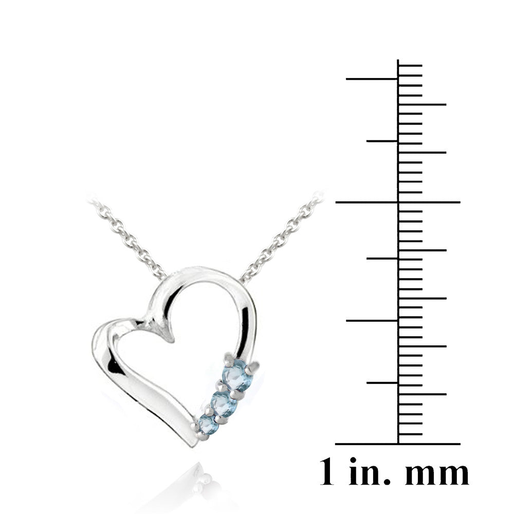 Sterling Silver Blue Topaz Three Stone Floating Heart Necklace-3