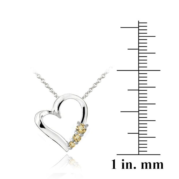 Sterling Silver Citrine Three Stone Floating Heart Necklace