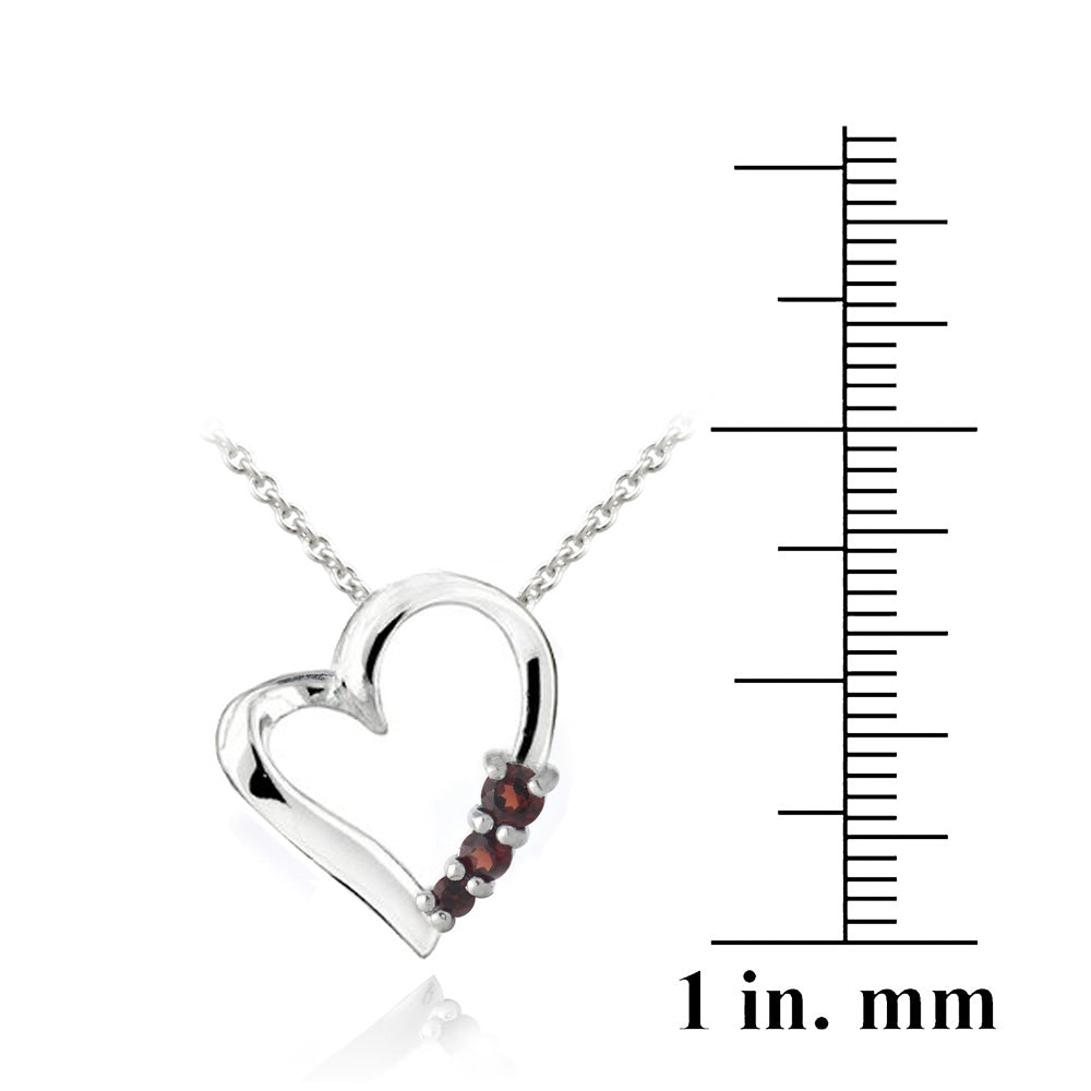 Sterling Silver Garnet Three Stone Floating Heart Necklace-3