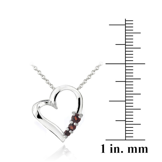 Sterling Silver Garnet Three Stone Floating Heart Necklace