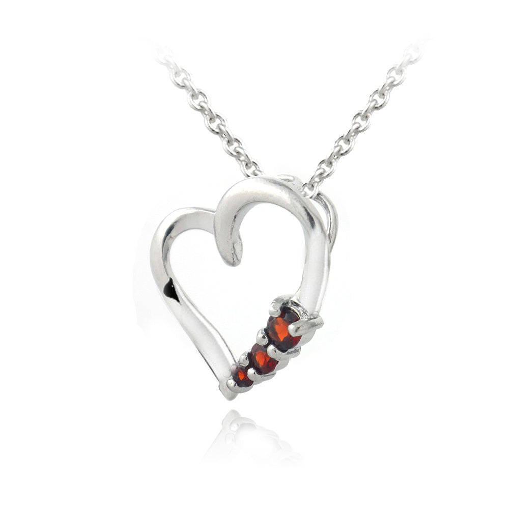 Sterling Silver Created Ruby Three Stone Floating Heart Necklace-2