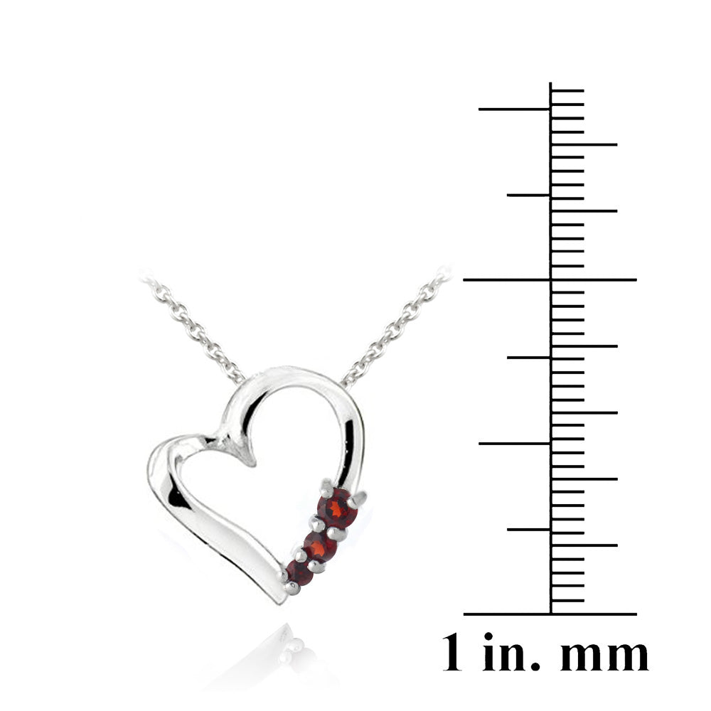Sterling Silver Created Ruby Three Stone Floating Heart Necklace-3