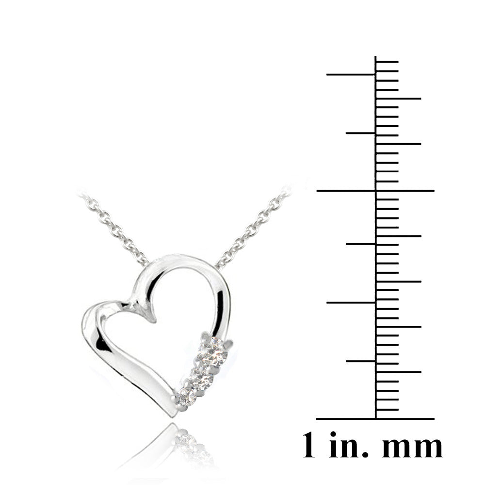 Sterling Silver CZ Three Stone Floating Heart Necklace-3