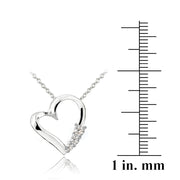 Sterling Silver CZ Three Stone Floating Heart Necklace