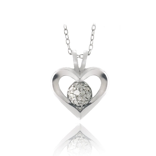 Sterling Silver 1/10ct Diamond Open Heart Necklace