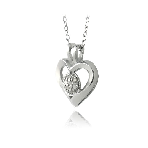Sterling Silver 1/10ct Diamond Open Heart Necklace