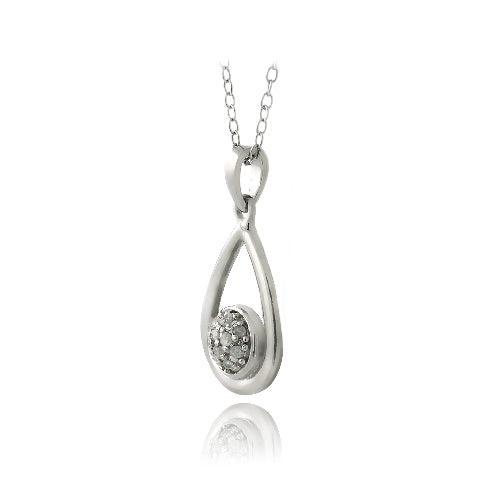 Sterling Silver 1/10ct Diamond Cluster Open Teardrop Necklace-2