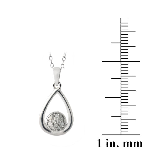 Sterling Silver 1/10ct Diamond Cluster Open Teardrop Necklace-3