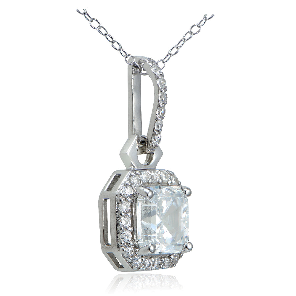Sterling Silver 2ct Asscher Cut CZ Drop Necklace-2