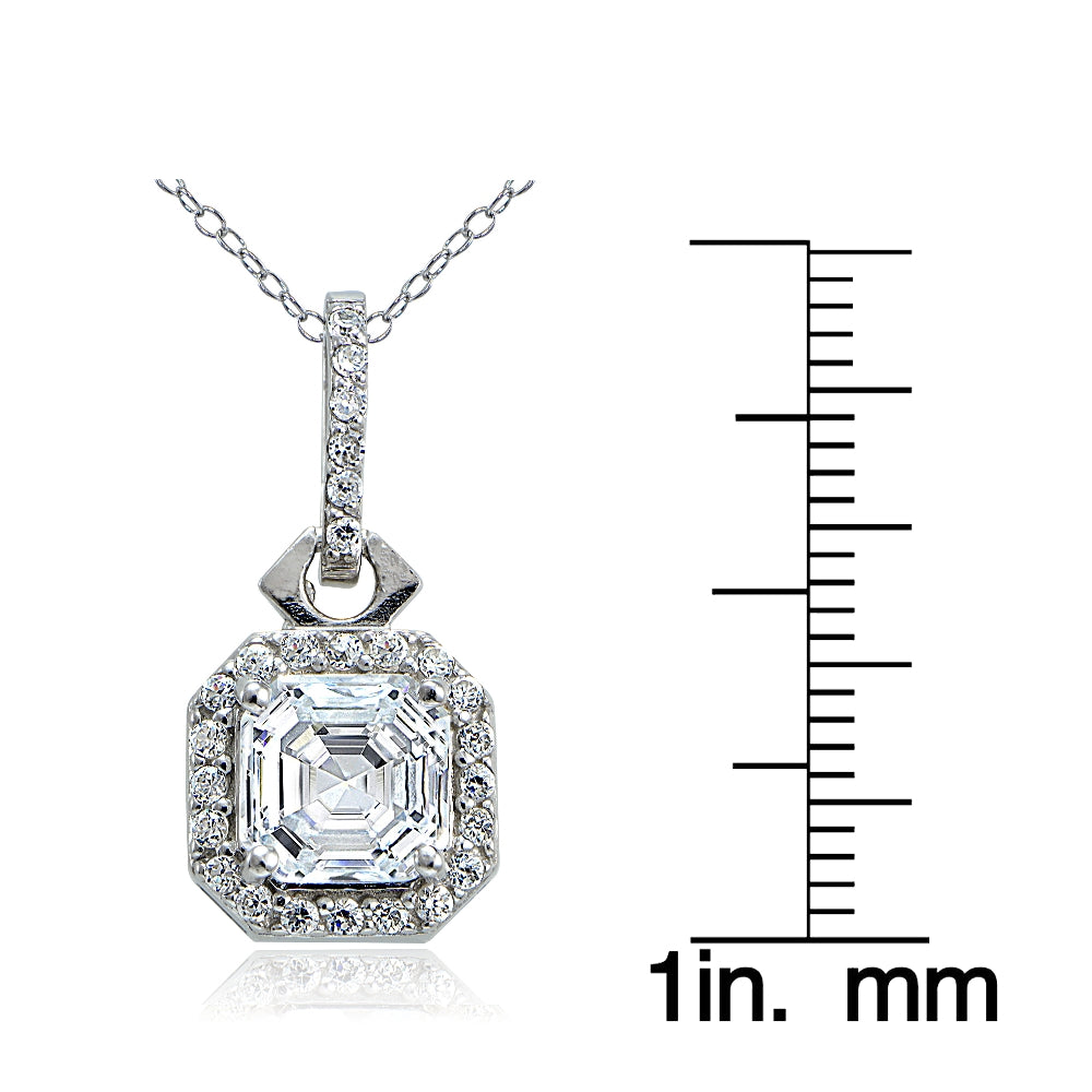 Sterling Silver 2ct Asscher Cut CZ Drop Necklace-3