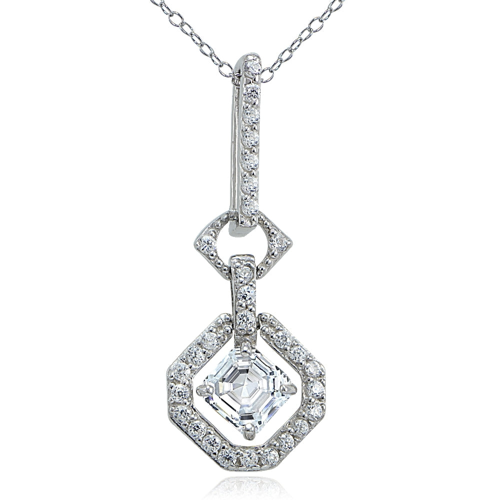 Sterling Silver Asscher-Cut Cubic Zirconia Octagon Drop Necklace
