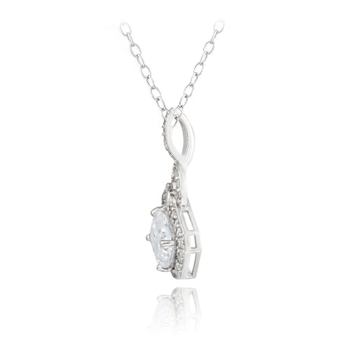 Sterling Silver Asscher Cut CZ Geometric Dangle Necklace-2