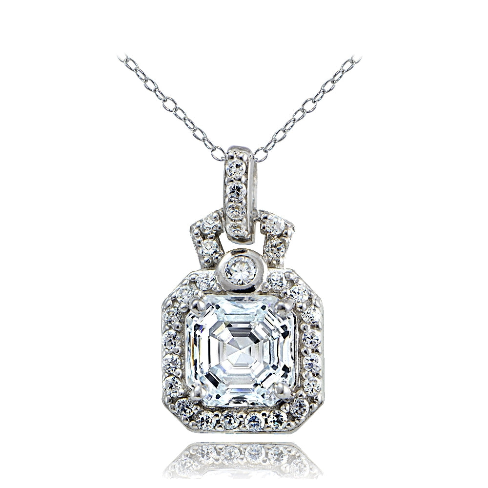 Sterling Silver Asscher Cut CZ Dangle Necklace