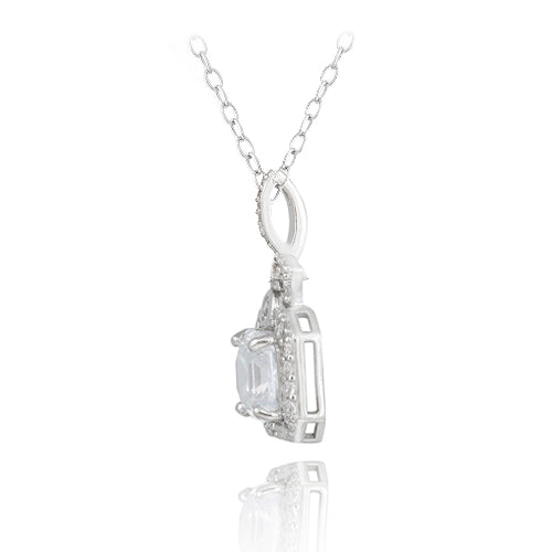 Sterling Silver Asscher Cut CZ Dangle Necklace-2