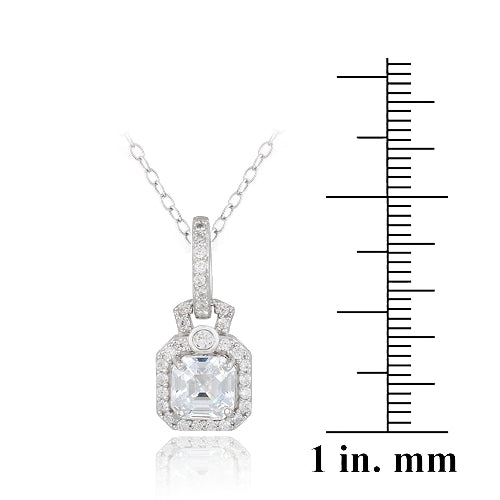 Sterling Silver Asscher Cut CZ Dangle Necklace-3