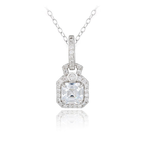 Sterling Silver Asscher Cut CZ Dangle Necklace-4