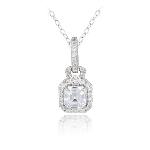 Sterling Silver Asscher Cut CZ Dangle Necklace-5