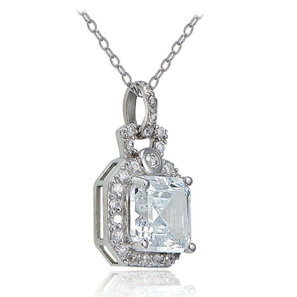 Sterling Silver Asscher Cut CZ Dangle Necklace-6