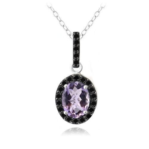 Sterling Silver 1.75ct Amethyst & Black Spinel Oval Necklace