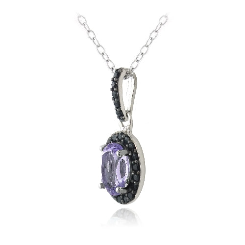 Sterling Silver 1.75ct Amethyst & Black Spinel Oval Necklace-2