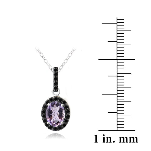 Sterling Silver 1.75ct Amethyst & Black Spinel Oval Necklace-3