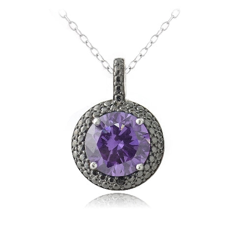 Sterling Silver 3ct Amethyst & Black Diamond Accent Round Necklace