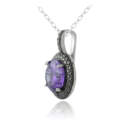 Sterling Silver 3ct Amethyst & Black Diamond Accent Round Necklace-2