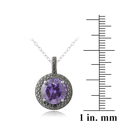 Sterling Silver 3ct Amethyst & Black Diamond Accent Round Necklace-3