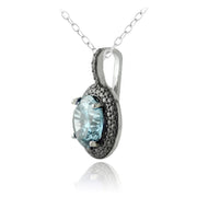 Sterling Silver 5.75ct Blue Topaz & Black Diamond Accent Round Necklace