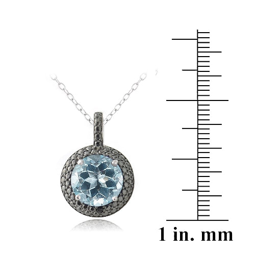 Sterling Silver 5.75ct Blue Topaz & Black Diamond Accent Round Necklace-3