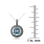 Sterling Silver 5.75ct Blue Topaz & Black Diamond Accent Round Necklace