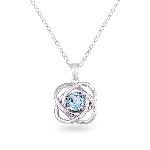 Sterling Silver Blue Topaz Polished Love Knot Pendant Necklace