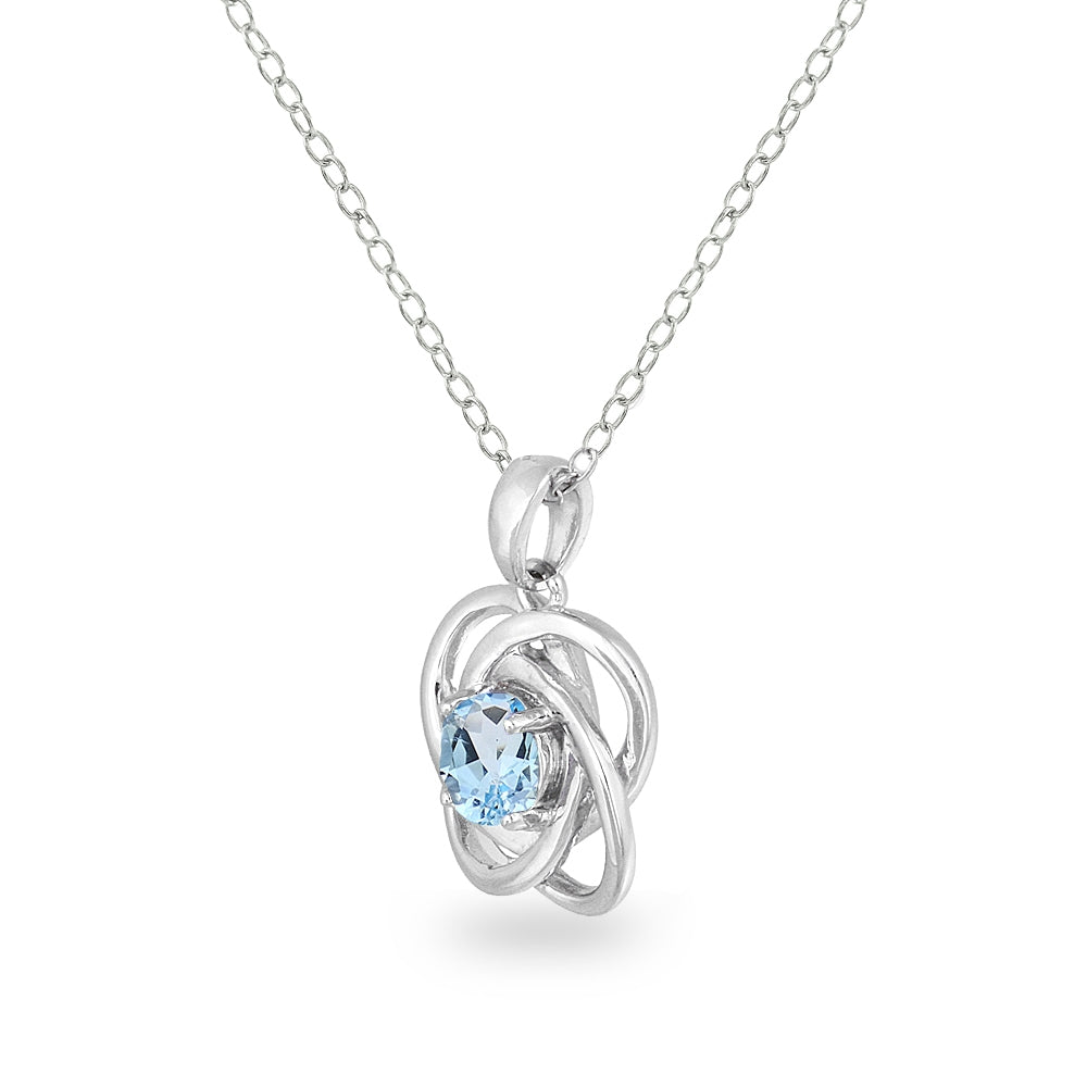 Sterling Silver Blue Topaz Polished Love Knot Pendant Necklace-2