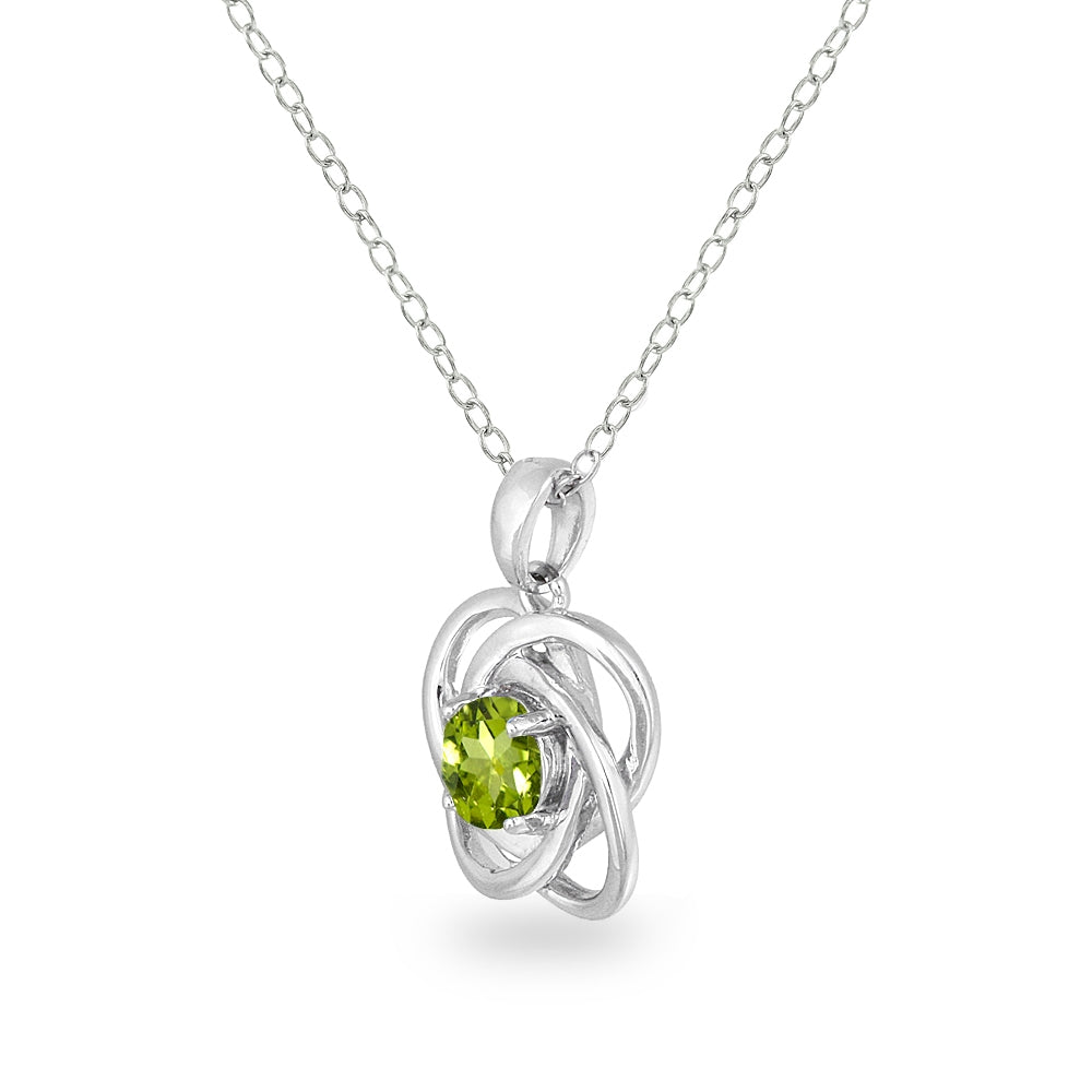 Sterling Silver Peridot Polished Love Knot Pendant Necklace-2