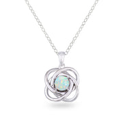Sterling Silver Created White Opal Polished Love Knot Pendant Necklace