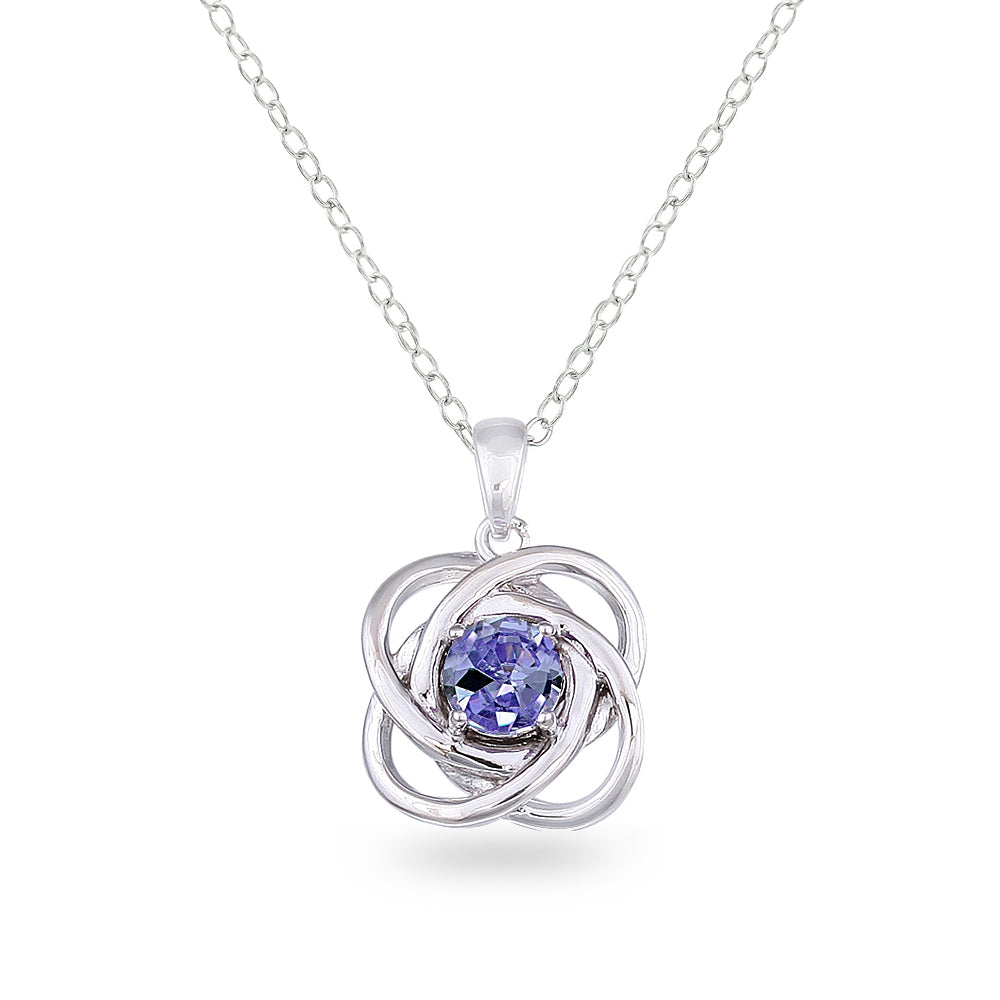 Sterling Silver Tanzanite Polished Love Knot Pendant Necklace