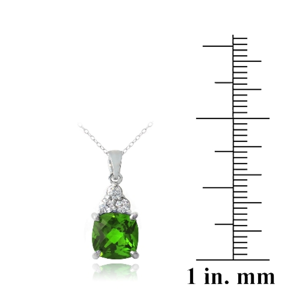 Sterling Silver 1.2ct Created Emerald & CZ Cushion Cut Necklace-4