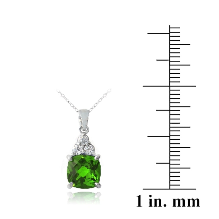 Sterling Silver 1.2ct Created Emerald & CZ Cushion Cut Necklace