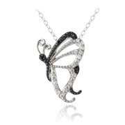 Sterling Silver Black & White CZ Butterfly Necklace