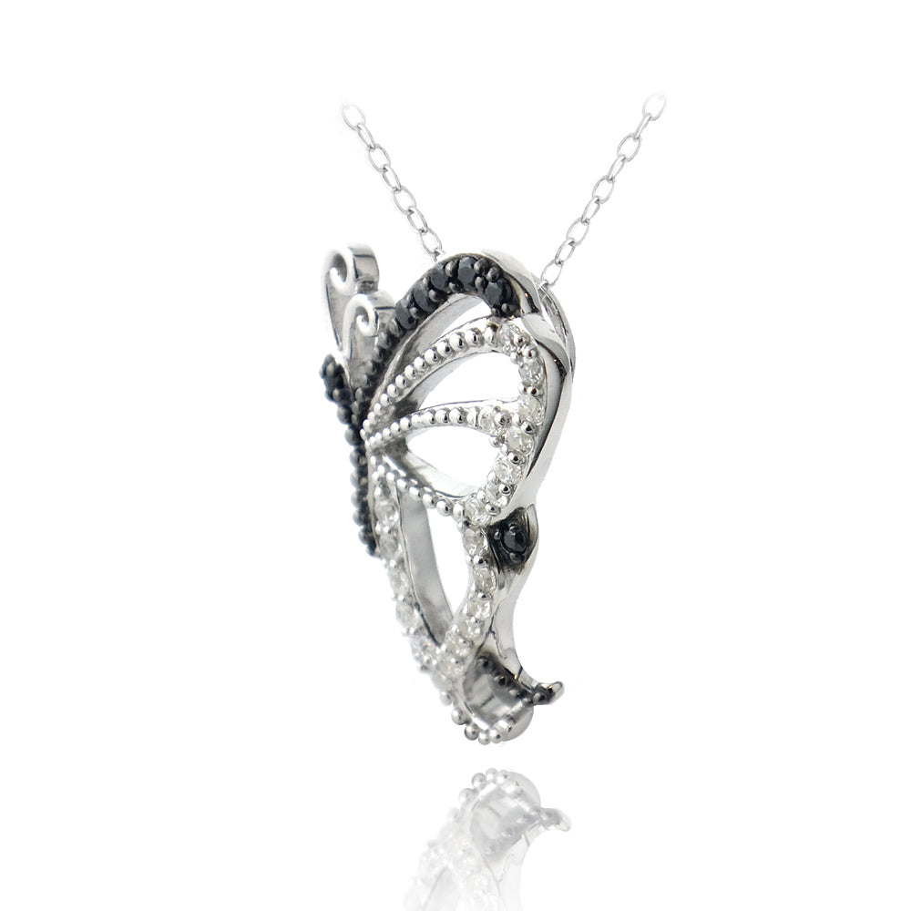 Sterling Silver Black & White CZ Butterfly Necklace-2