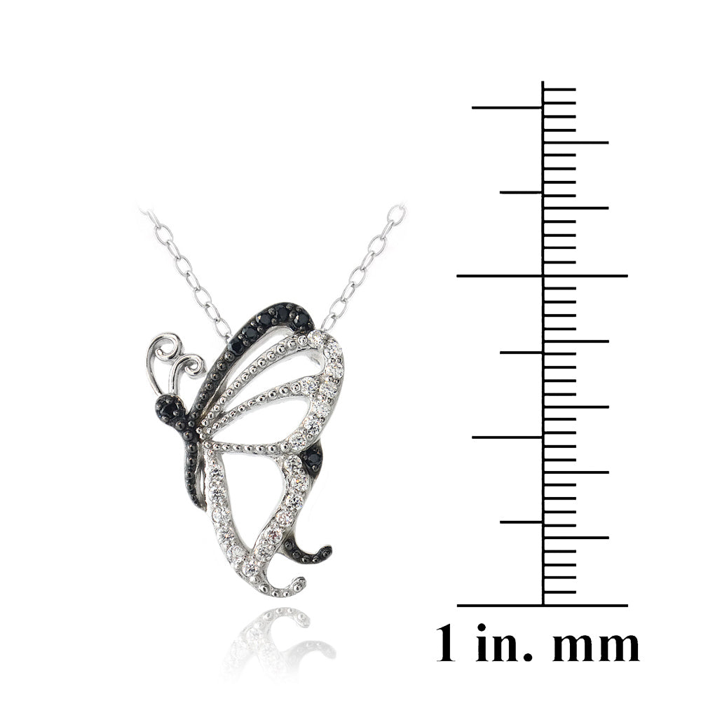 Sterling Silver Black & White CZ Butterfly Necklace-3
