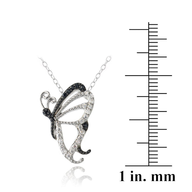 Sterling Silver Black & White CZ Butterfly Necklace