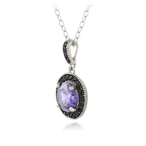 Sterling Silver 2.5ct Amethyst & Black Spinel Round Dangle Necklace-2