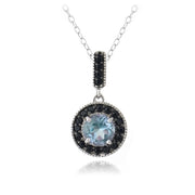 Sterling Silver 3.2ct Blue Topaz & Black Spinel Round Dangle Necklace