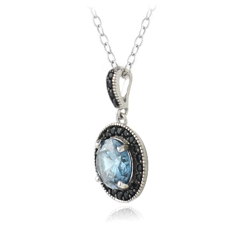Sterling Silver 3.2ct Blue Topaz & Black Spinel Round Dangle Necklace-2
