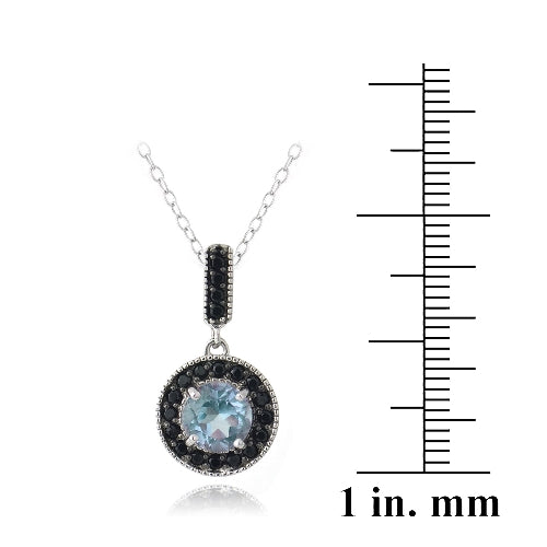 Sterling Silver 3.2ct Blue Topaz & Black Spinel Round Dangle Necklace-3