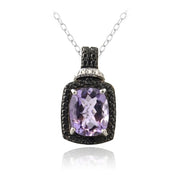 Sterling Silver 3ct Amethyst & Black Diamond Accent Rectangle Necklace