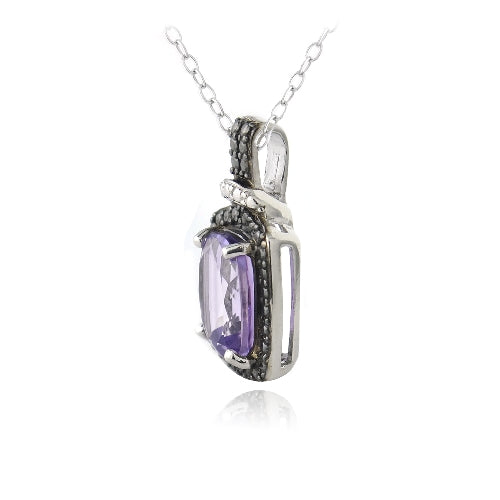 Sterling Silver 3ct Amethyst & Black Diamond Accent Rectangle Necklace-2