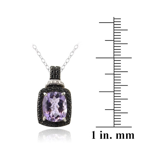 Sterling Silver 3ct Amethyst & Black Diamond Accent Rectangle Necklace-3